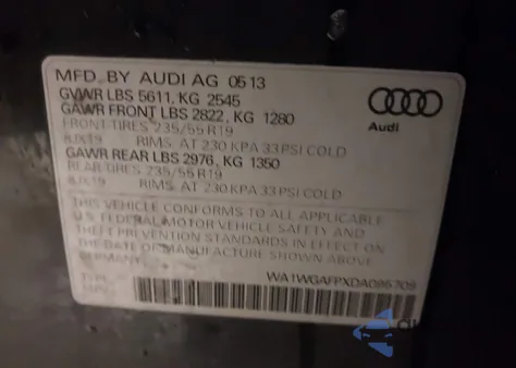 2013 Audi Q5 3.0T Premium Plus из США, поврежденный, VIN WA1WGAFPXDA095709